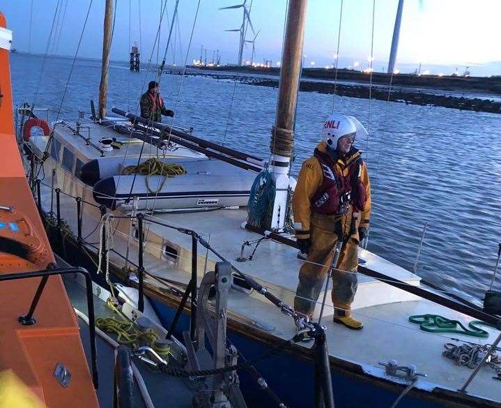 Two men, a woman and a parrot were rescued by Sheerness lifeboat after this yacht broke down off Leysdown, Sheppey. Picture: RNLI