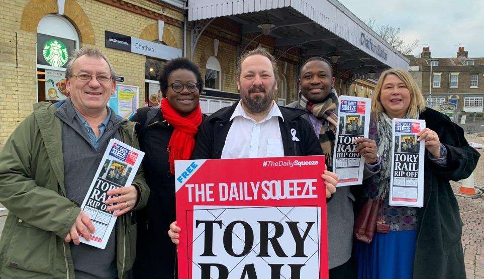 Labour councillors and activists outside Chatham station this morning. Picture: @vincemaple (6283424)