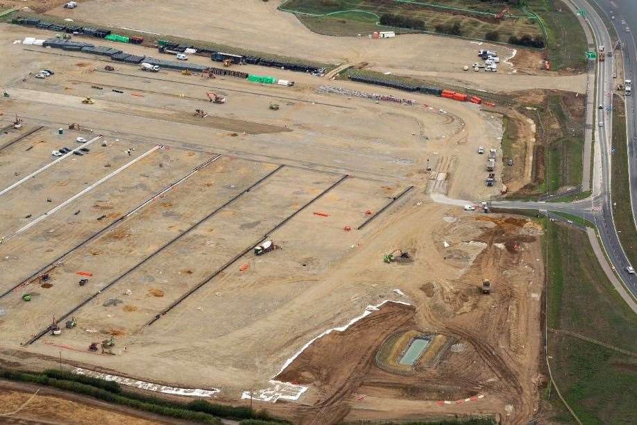 A new entry and exit point is being built off the link road between the A2070 and Junction 10a - and can be seen in the right of this photo. Picture: Ady Kerry / Ashford Borough Council