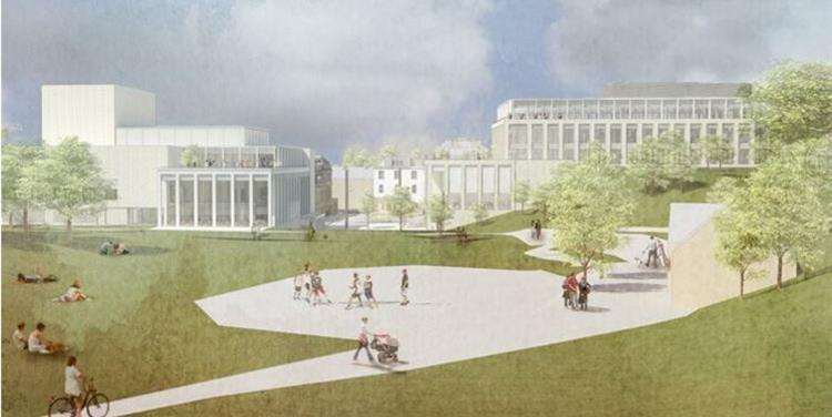 An artist's impression of the proposed civic centre from the Calverley Grounds