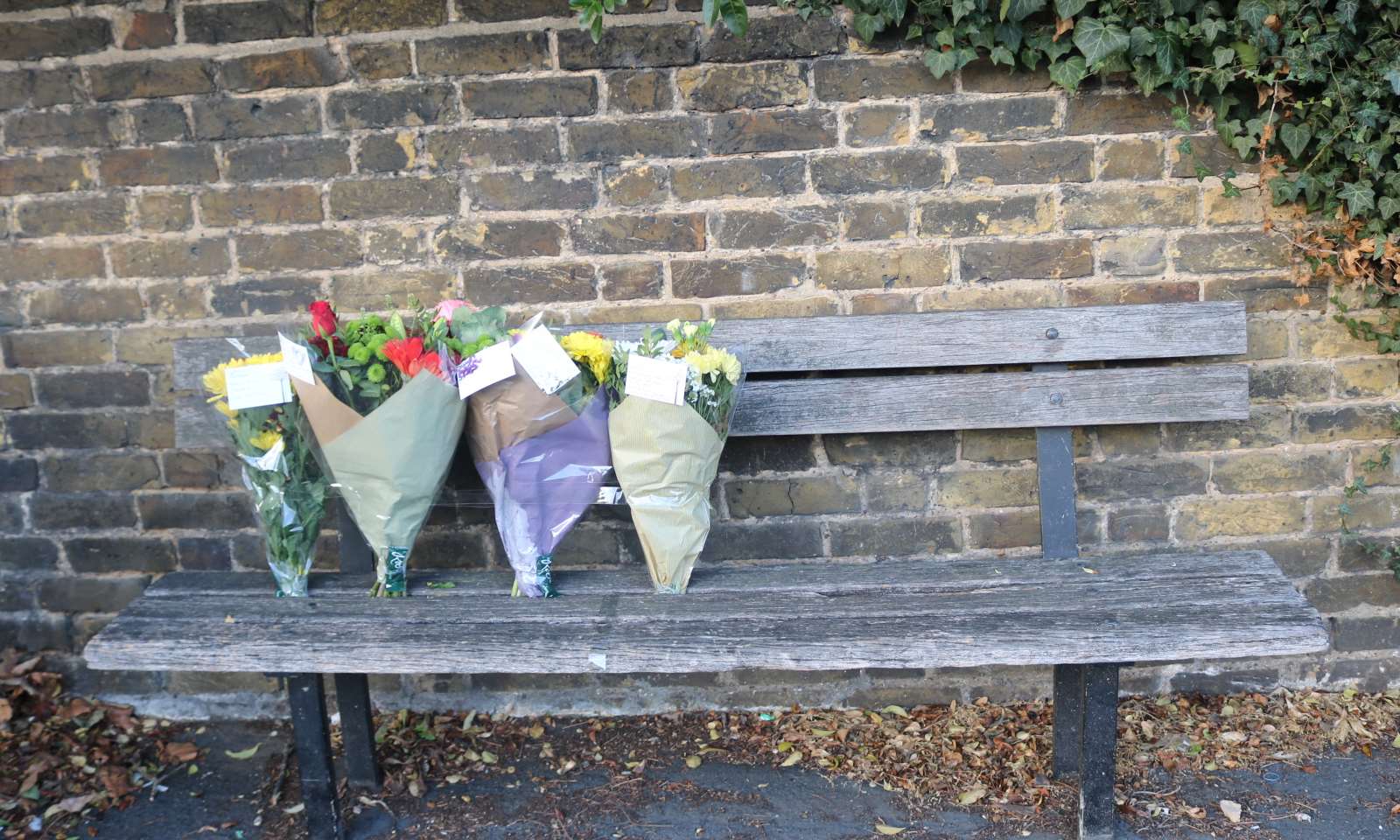 Floral tributes were left on the bench Michael Ryan was often seen sitting on.