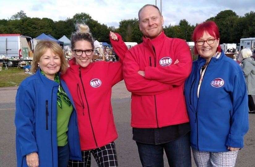 Gillian on the left and Christine, right, with their competitors the red team at Detling