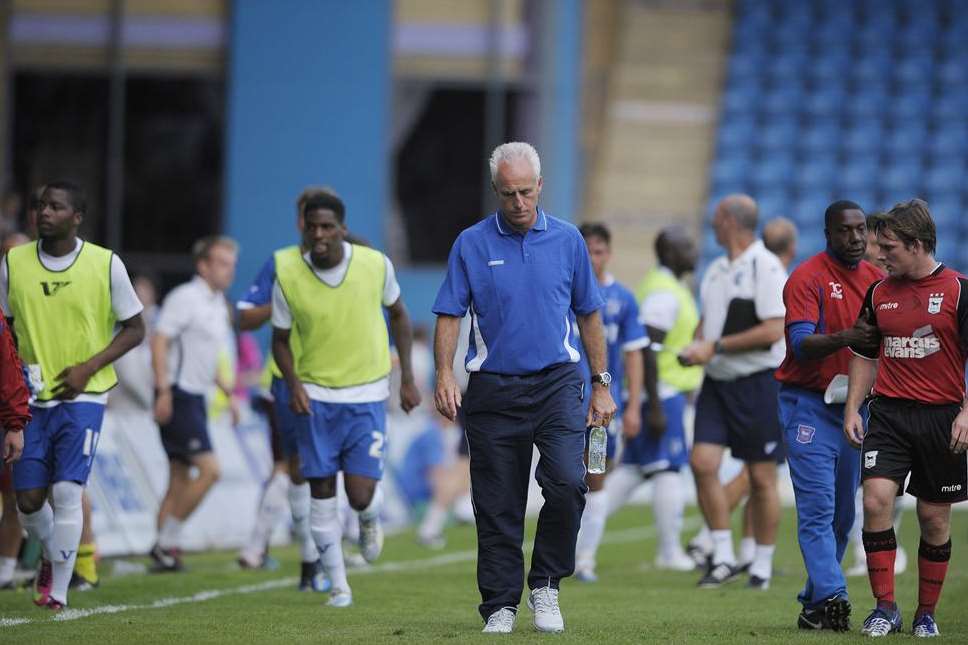 Ipswich manager Mick McCarthy (centre) saw his team win 2-1 at Priestfield last year Pic: Barry Goodwin