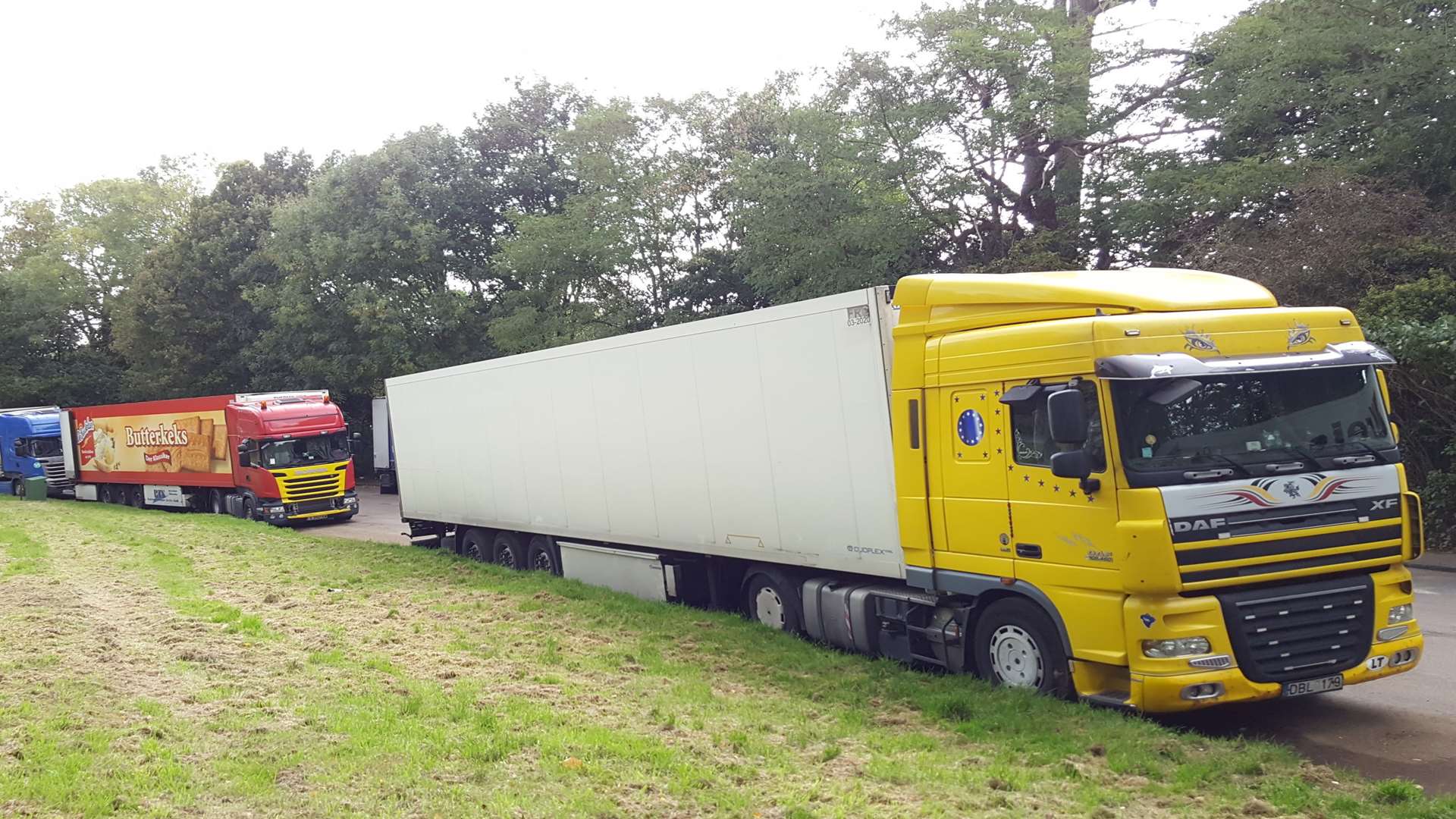 Lorries parked off the A20 in Ashford over a weekend