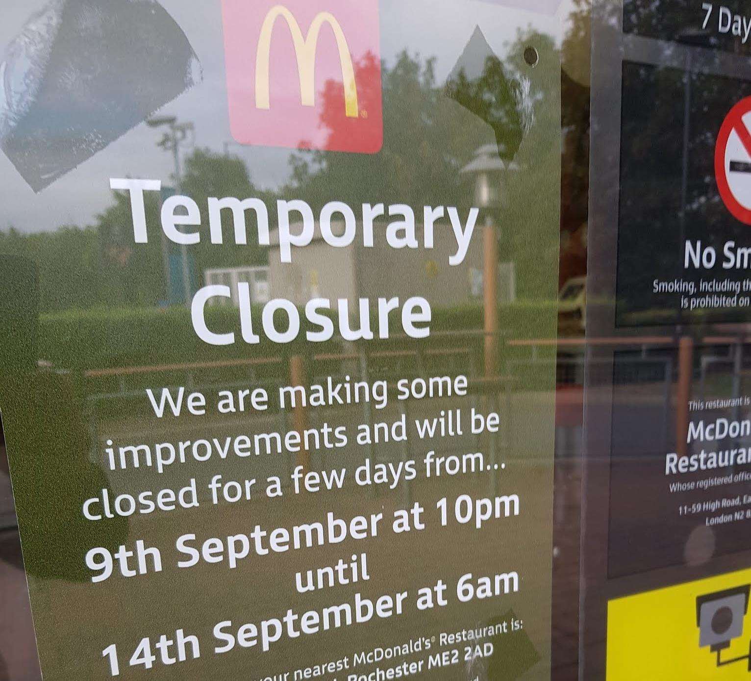 McDonald's in Medway City Estate closing for a week