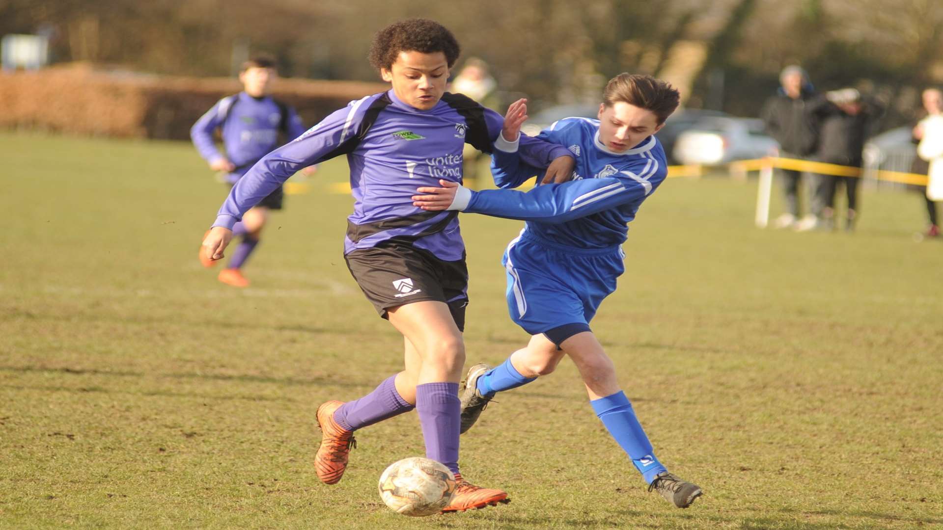 Anchorians, left, do battle with New Road in Under-14 Division 3 Picture: Steve Crispe