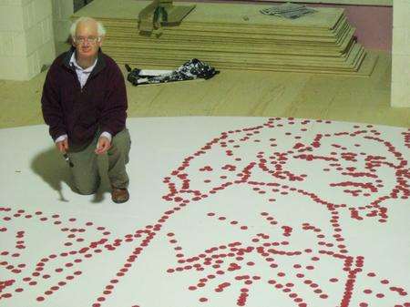 Ted Harrison working on his artwork for St Paul's Cathedral.