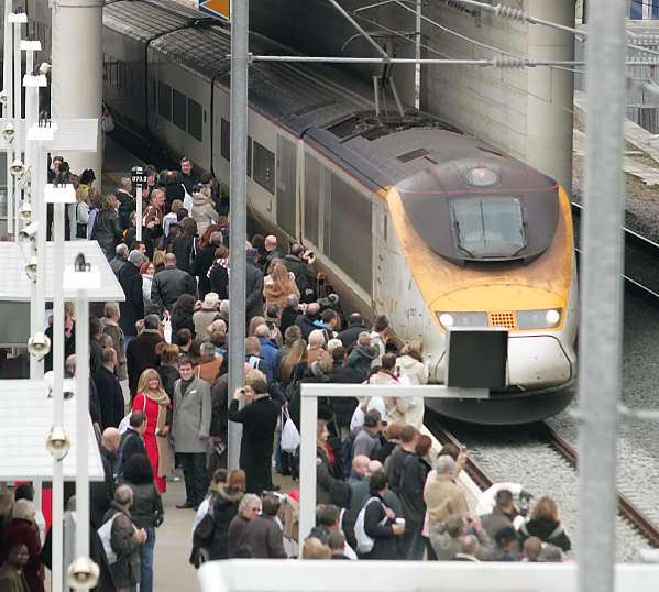 The first special charter train pulls into Ebbsfleet station. Picture courtesy Eurostar
