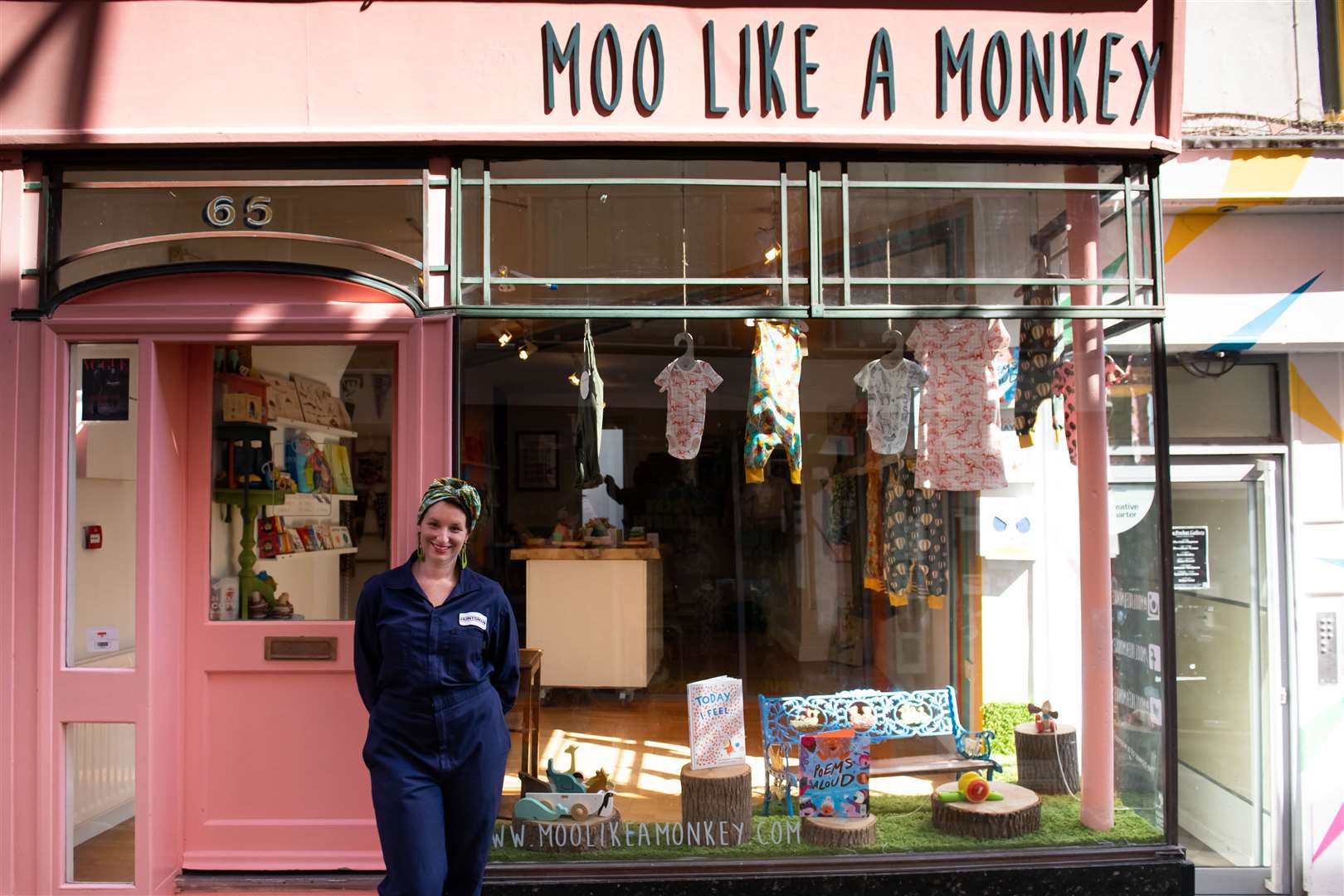 Charlotte Khan outside her shop Moo Like a Monkey. Photographer: Lou Johnson