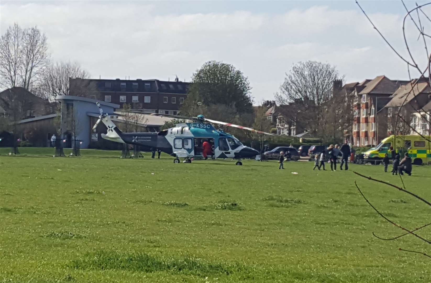 The air ambulance was photographed in the Memorial Park at about 3pm (8429380)