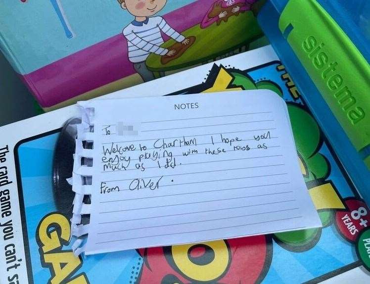 A touching note attached to donations from a family in Chartham. Picture: Heidi Whittaker