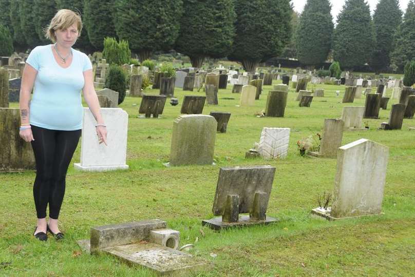 Natalie Snape says graves have been vandalised at Hawkinge Cemetery