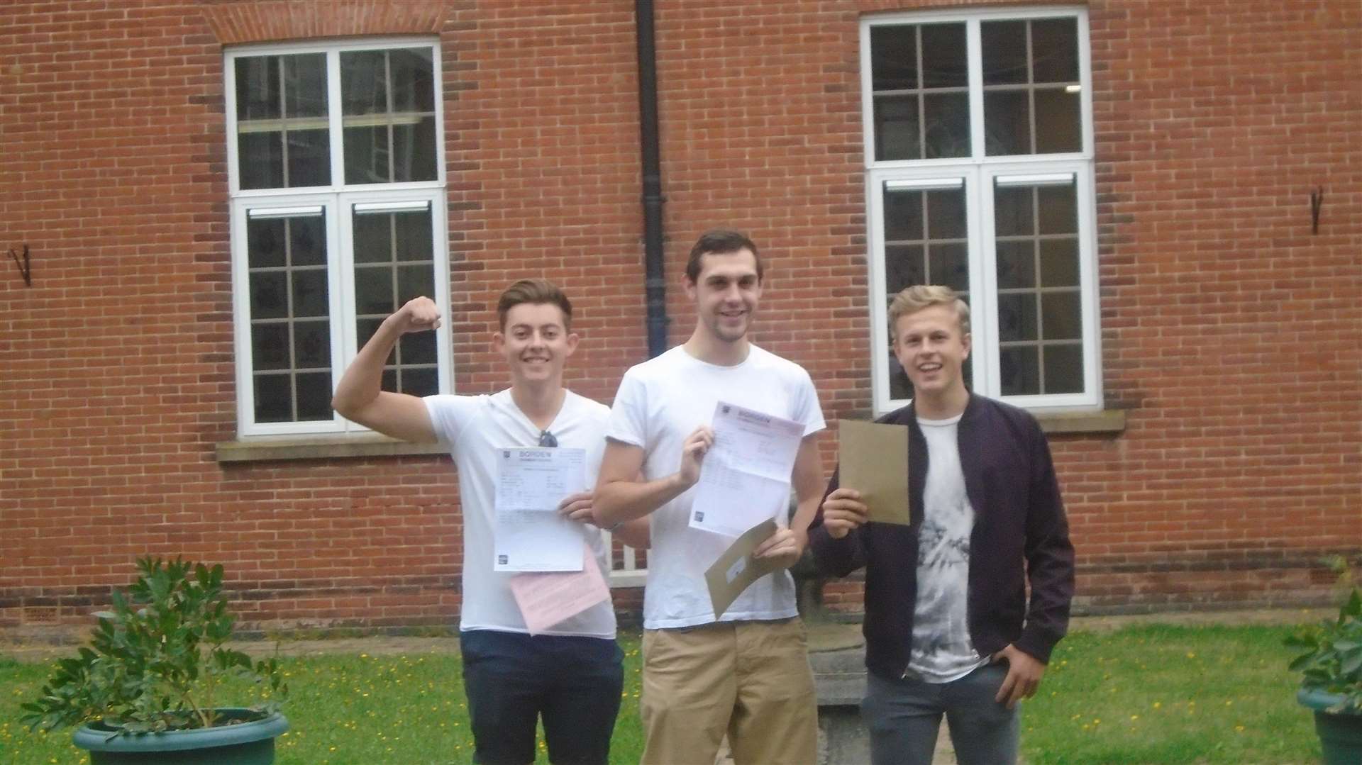 Borden students, from left, Luke Friend, Robert Harris and Scott Hazell with their results