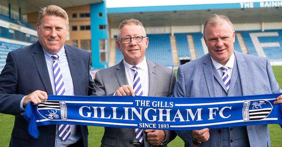 Steve Evans, his assistant manager Paul Raynor and Paul Scally in 2019. Picture: Ady Kerry