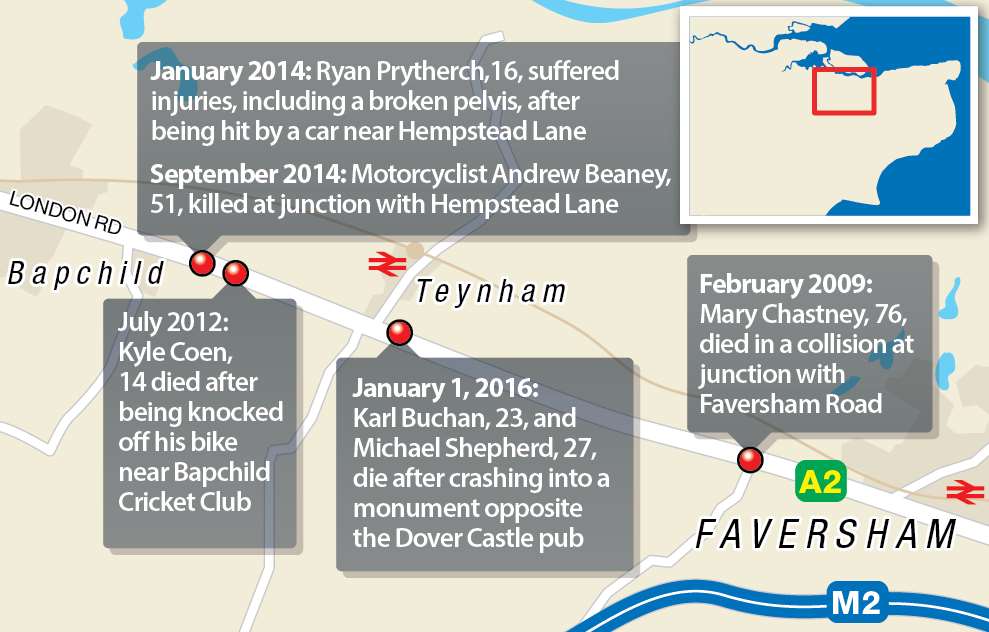 There have been five deaths in seven years on the A2 between Sittingbourne and Faversham