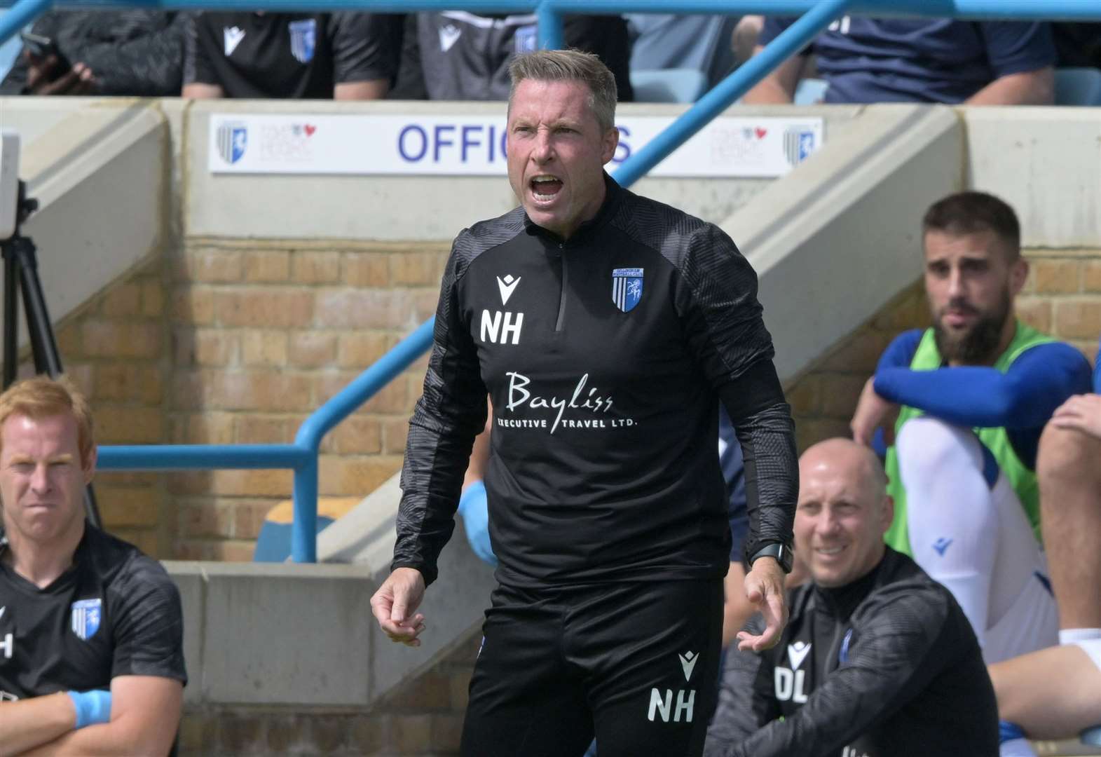 Gillingham manager Neil Harris delivers instructions from the touchline Picture: Keith Gillard