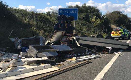 The overturned van on the M20. Picture: Kent Police RPU