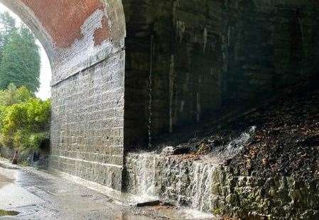 The viaduct in the Loose Valley having water leaking from its walls. Picture: Mary Harding
