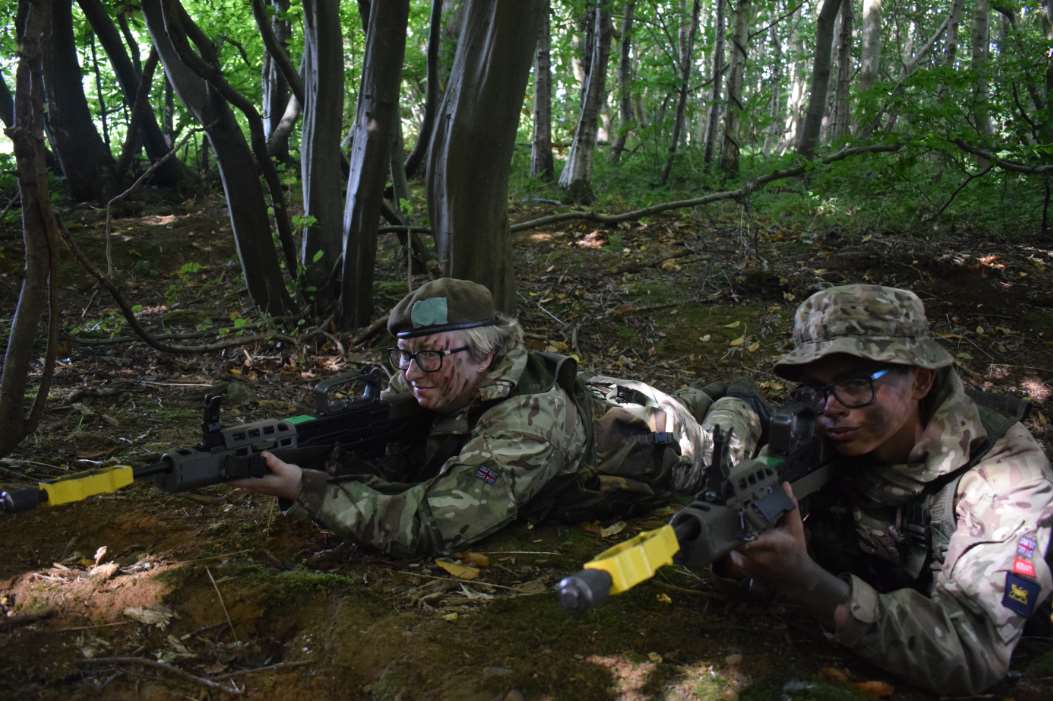 Cadet Lance Corporals Paula Judd, 17, and Ernest Hutchinson, 15, out in the field