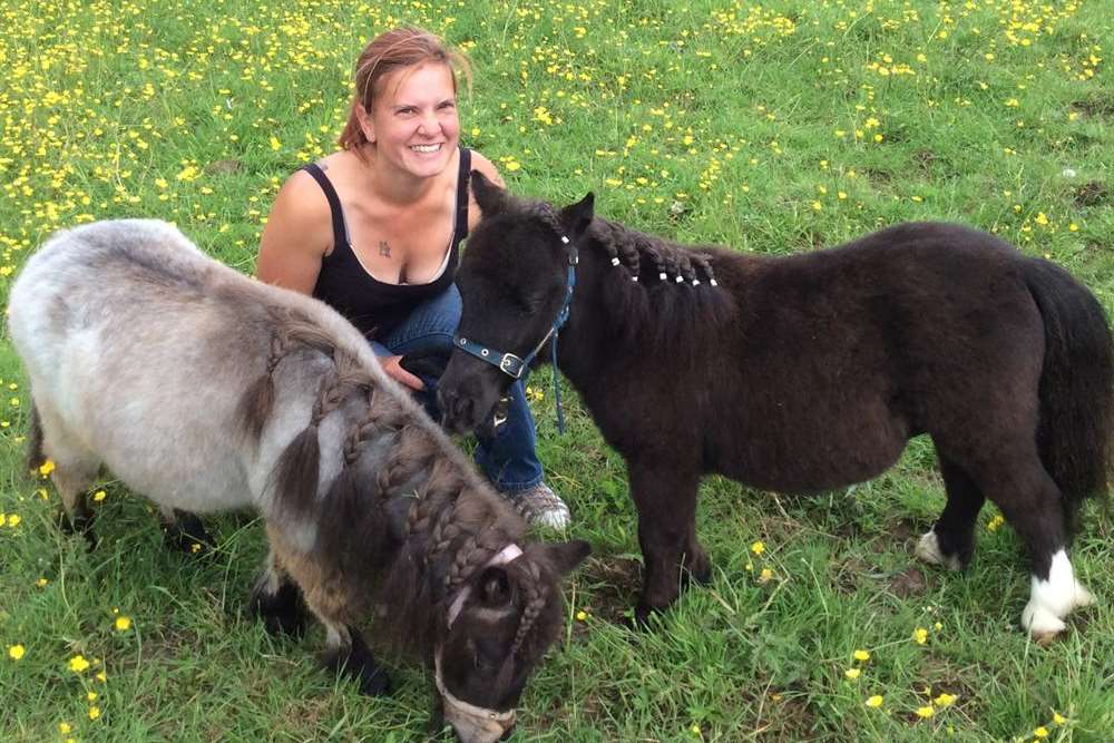 Lyn Blight with miniature Shetland ponies Bobby and Quinn