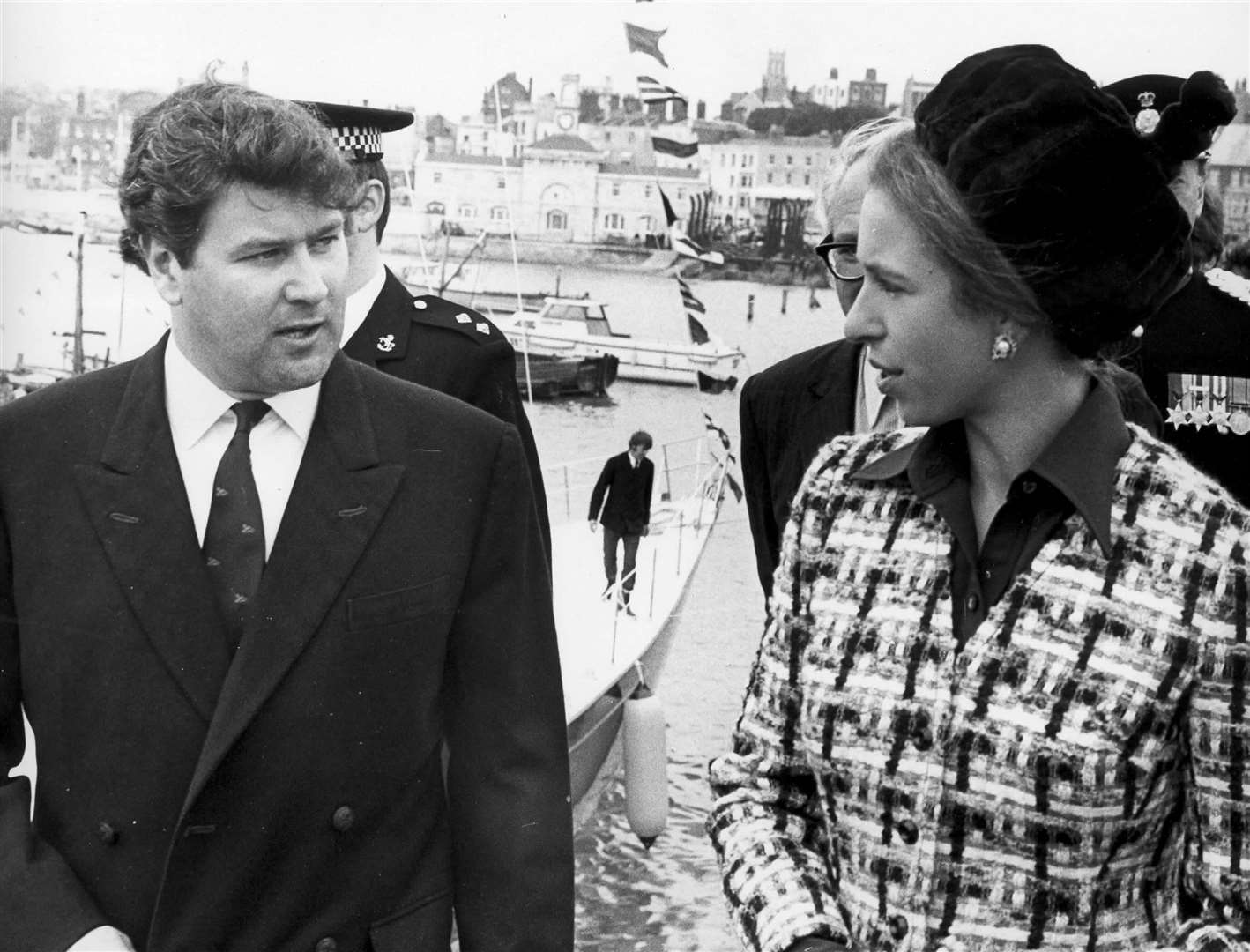 Princess Anne chatting with Chay Blyth at Ramsgate in May 1973. Two years earlier, he became the first person to sail single-handed non-stop westwards around the world