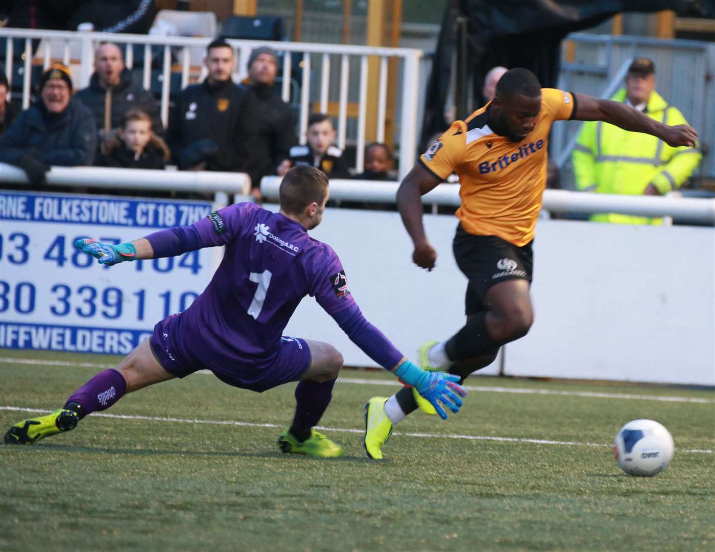 Ibby Akanbi rounds the keeper for Maidstone's second goal Picture: John Westhrop