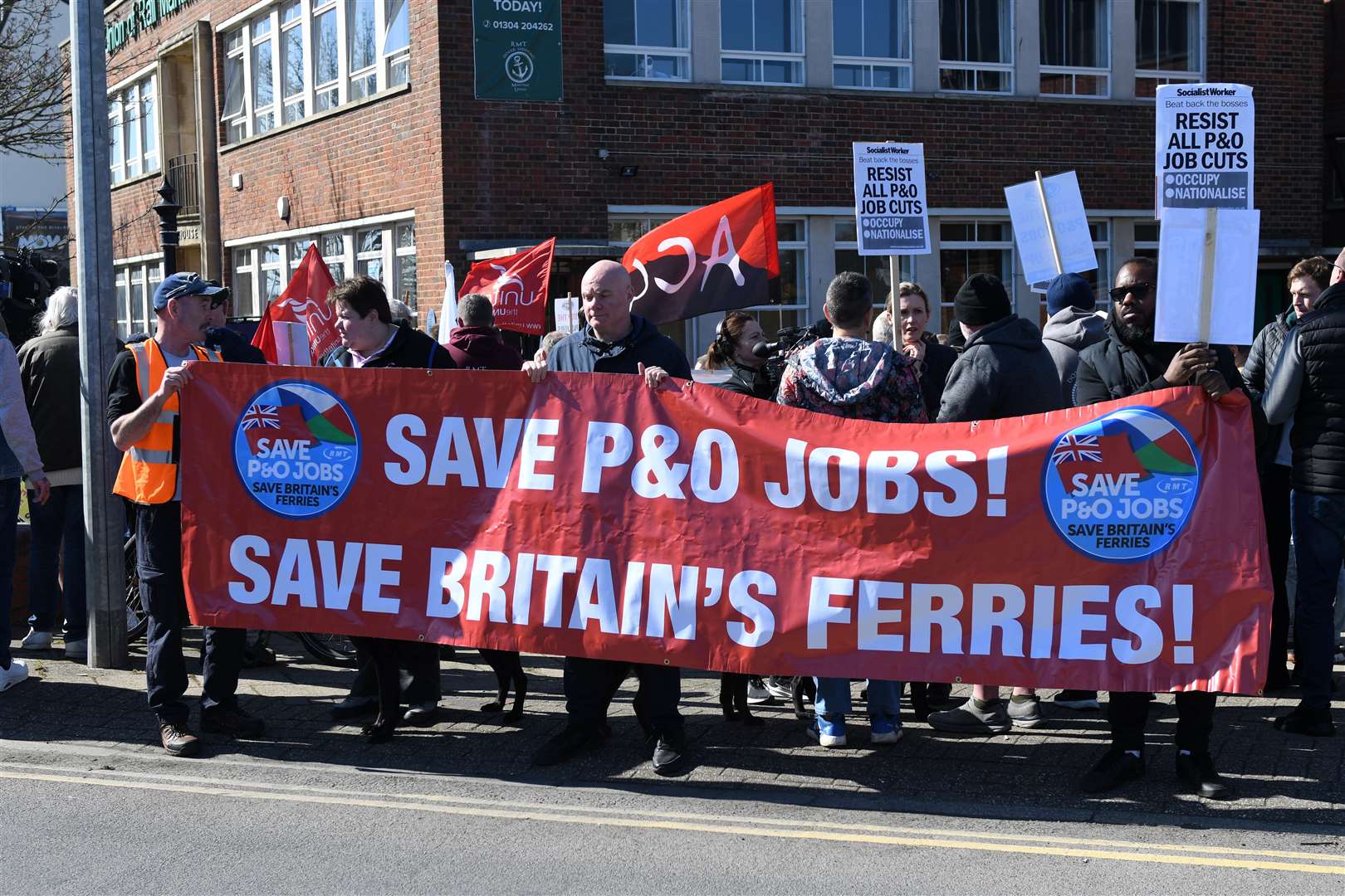 Hundreds gathered in Dover to protest the sacking of 800 P&O employees. Picture: Barry Goodwin