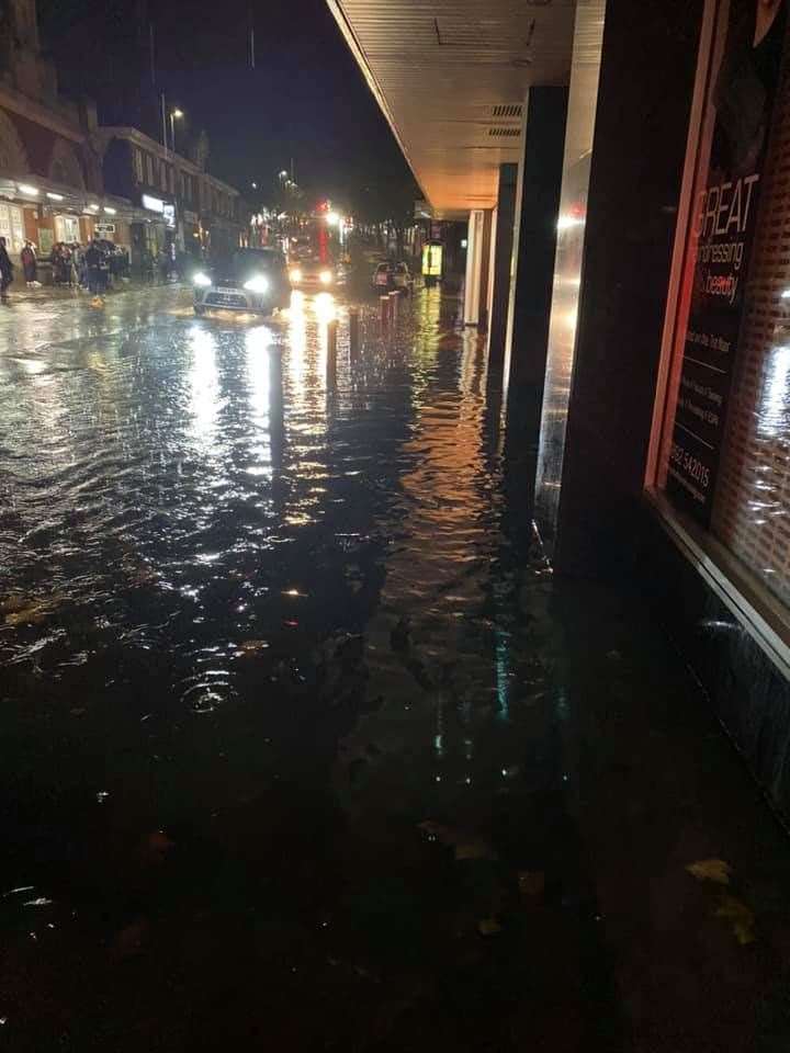 Flooding in Tunbridge Wells' Mount Pleasant Road. Picture: Ralph Hindley