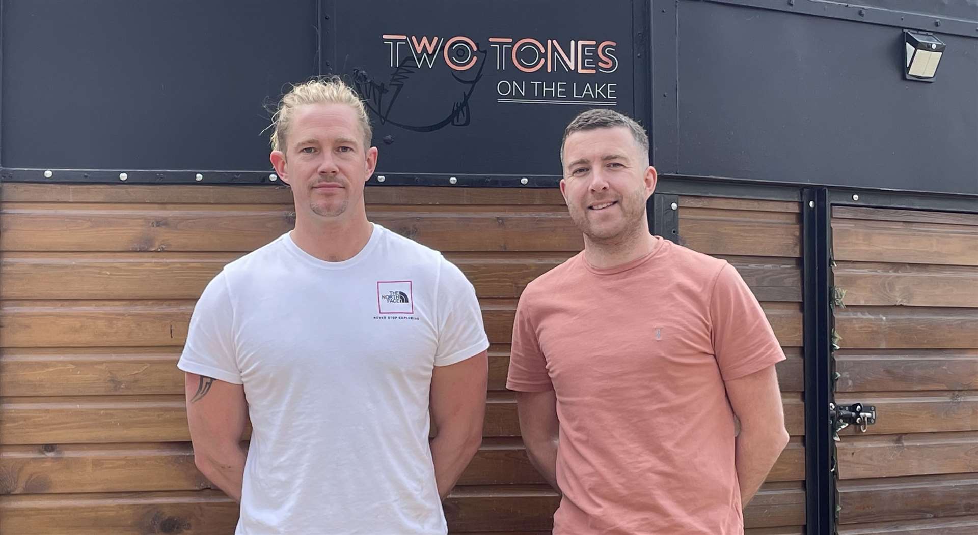 Friends Nick Davis (left) and Adam Heustice are opening Two Tones coffee at Conningbrook Lakes