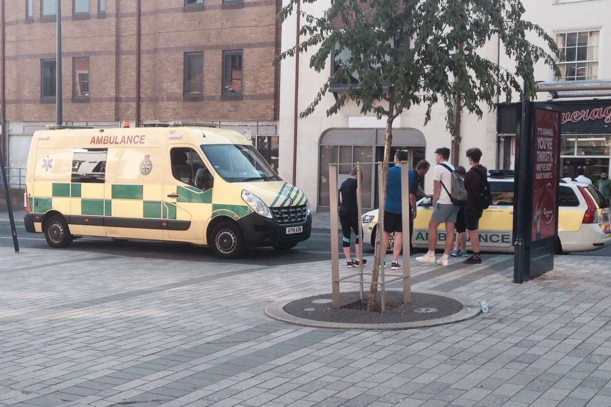 Ambulance staff in Maidstone High Street after a woman tried to snatch a child