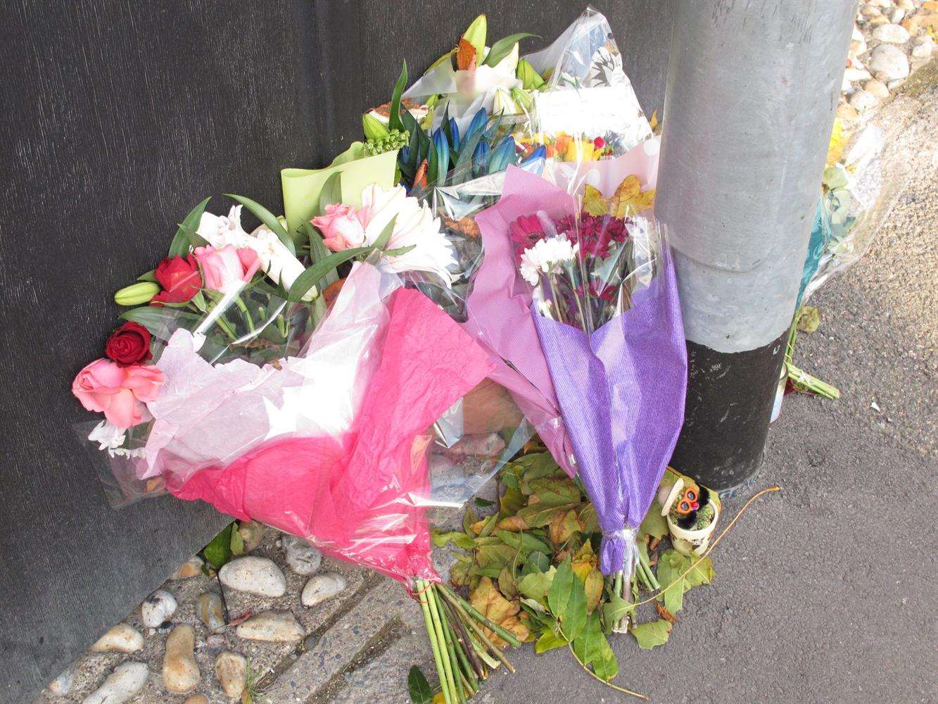 Flowers left near the scene. Picture: Suz Elvey