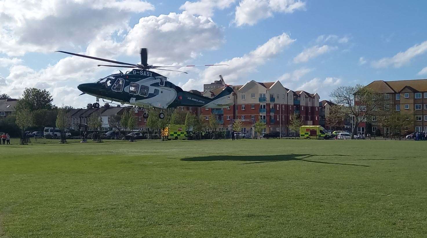 An air ambulance landed in Memorial Park, Herne Bay, before rushing the man to a London hospital