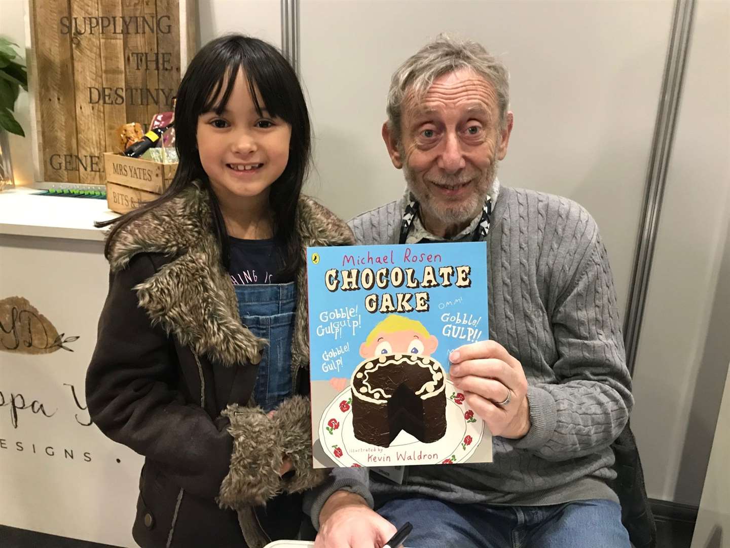 Sophia with her favourite author Michael Rosen in January 2020