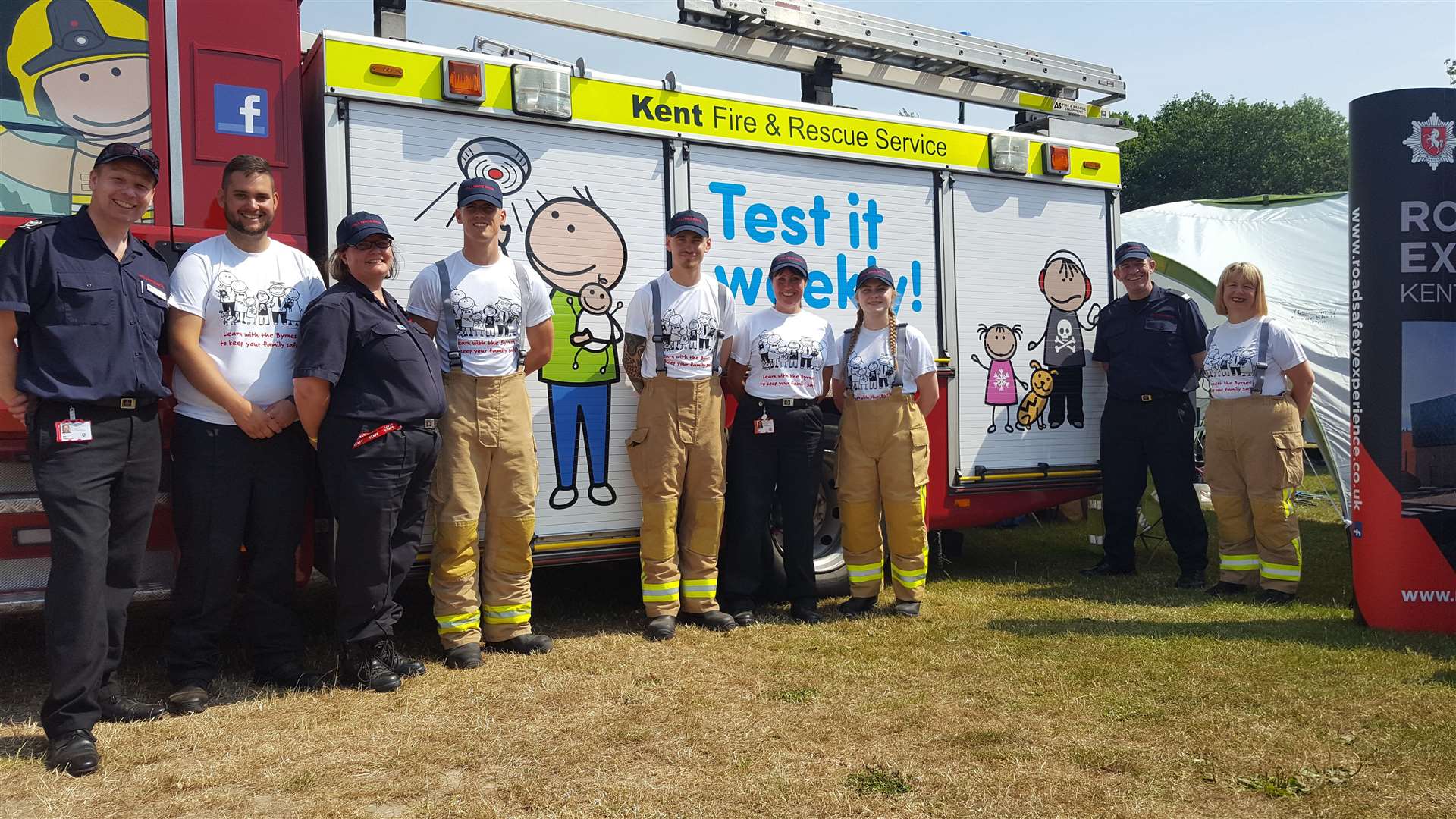 The Kent Fire and Rescue team pose for a photo before their safety awareness campaign launch