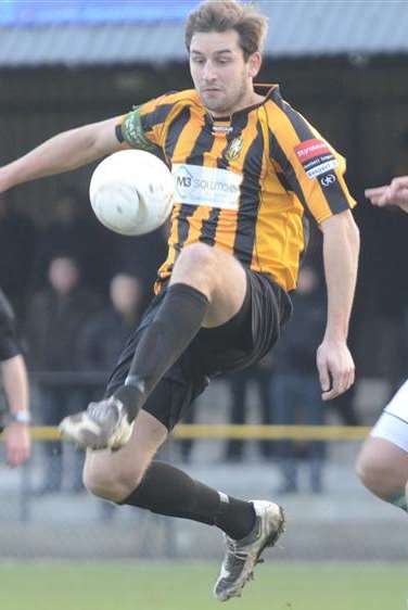 Liam Friend in action for Folkestone against Leatherhead Picture: Gary Browne
