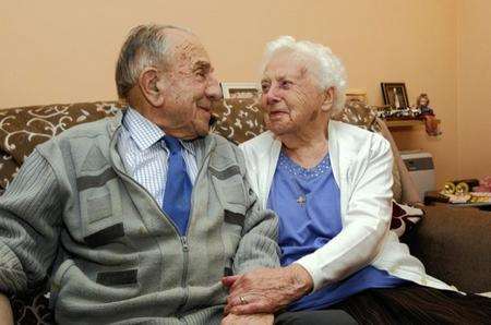 Lionel Buxton aged 100 and his wife Ellen Buxton aged 99. The couple have been together 81 years and married for 76 years - one of the longest married couples in Britain.