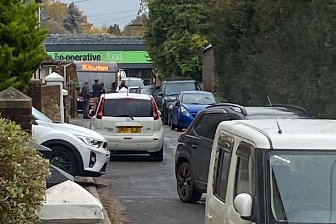 A bus stuck turning into Lynsted Lane from the A2. Picture: Julien Speed