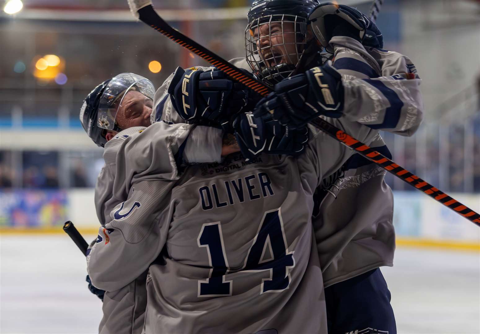 Invicta Dynamos celebrating a goal against Streatham Redhawks in last weekend’s South League Cup semi-final first leg Picture: David Trevallion