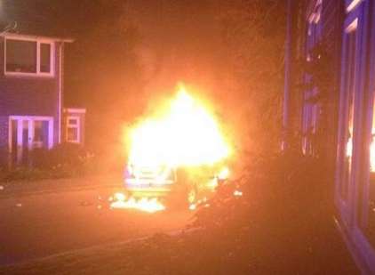 A car blaze in Shaftesbury Road, Canterbury. Picture: @Kent_999s