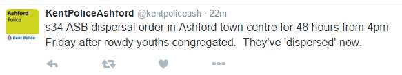 The Tweet from Kent Police in Ashford