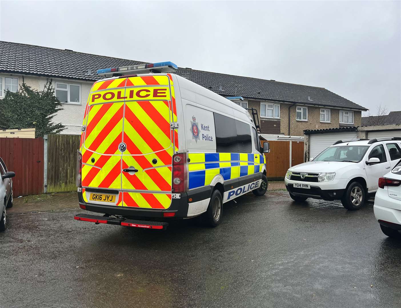A police van parked in Stanhope yesterday afternoon