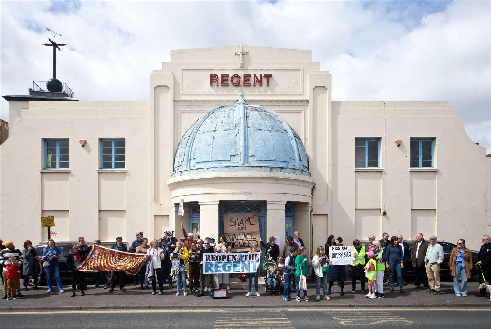 Campaigners protesting in a bid to reopen Deal's Regent Cinema after 14 years. Picture: Malgosia Lonsdale