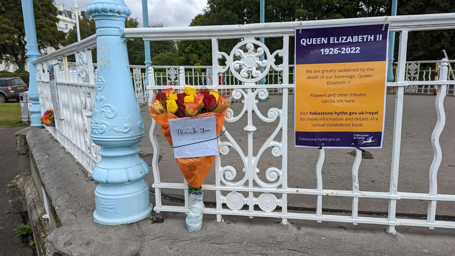 Floral tributes can be left at the bandstand on The Leas in Folkestone