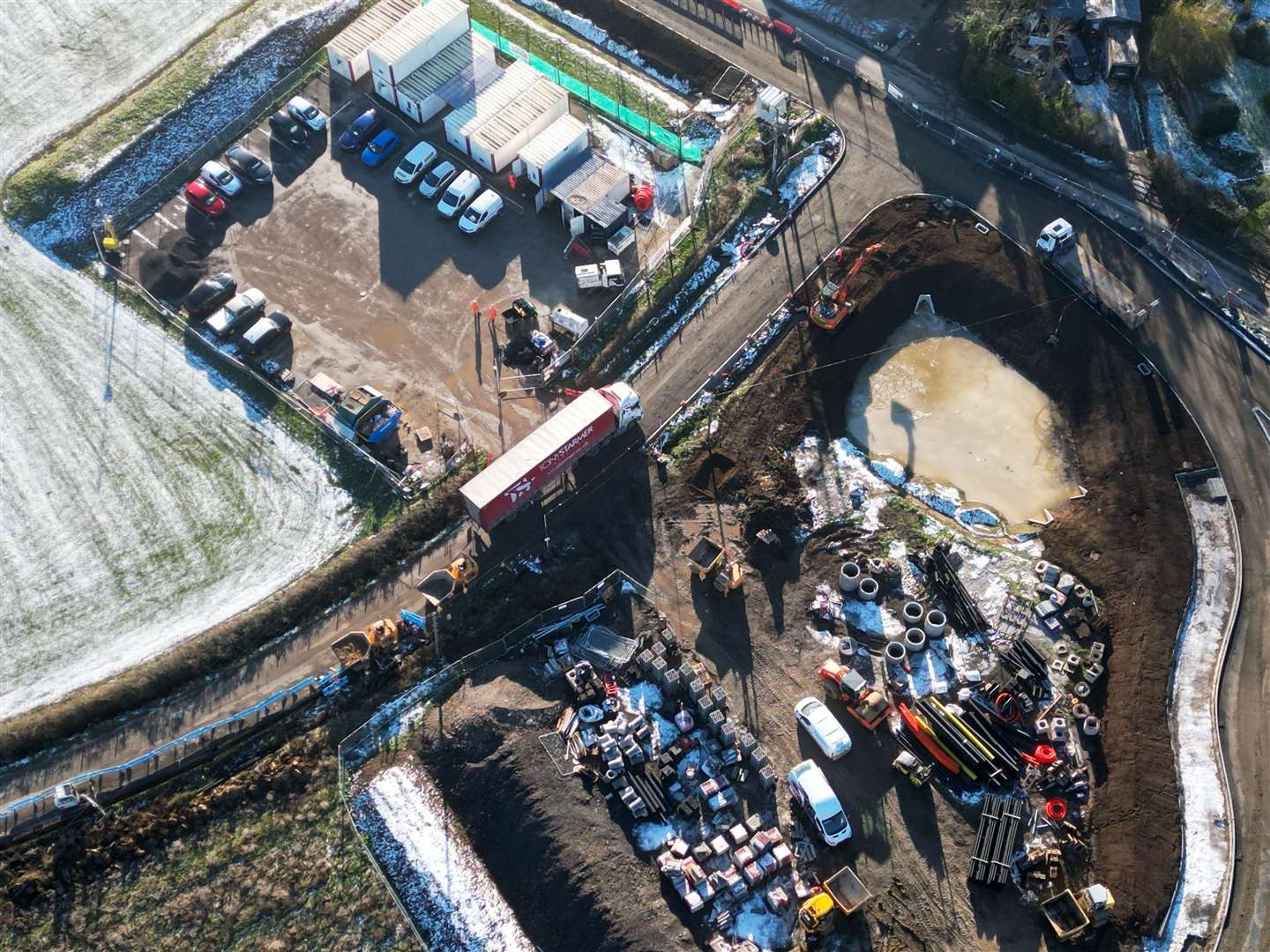 Aerial photos taken last month show mounds of dirt and construction vehicles surrounding one of the new roundabouts in Bullockstone Road, Herne Bay. Picture: Barry Goodwin