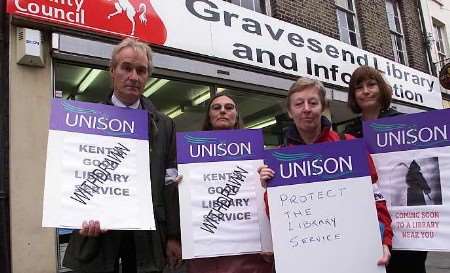 Staff from Gravesend library protest during the first one-day strike. Picture: RICHARD EATON