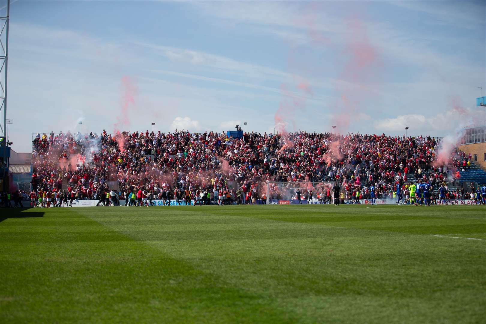 Rotherham United fans celebrate promotion at Priestfield Picture: KPI