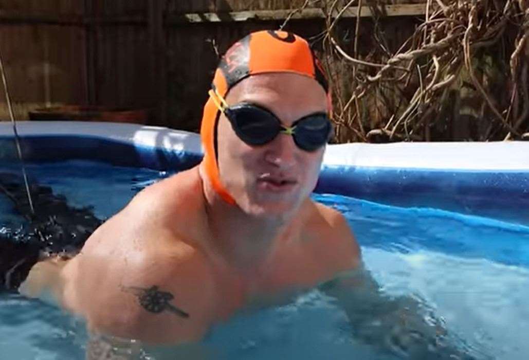 Matt Morsia swam 400 metres in a paddling pool on his patio
