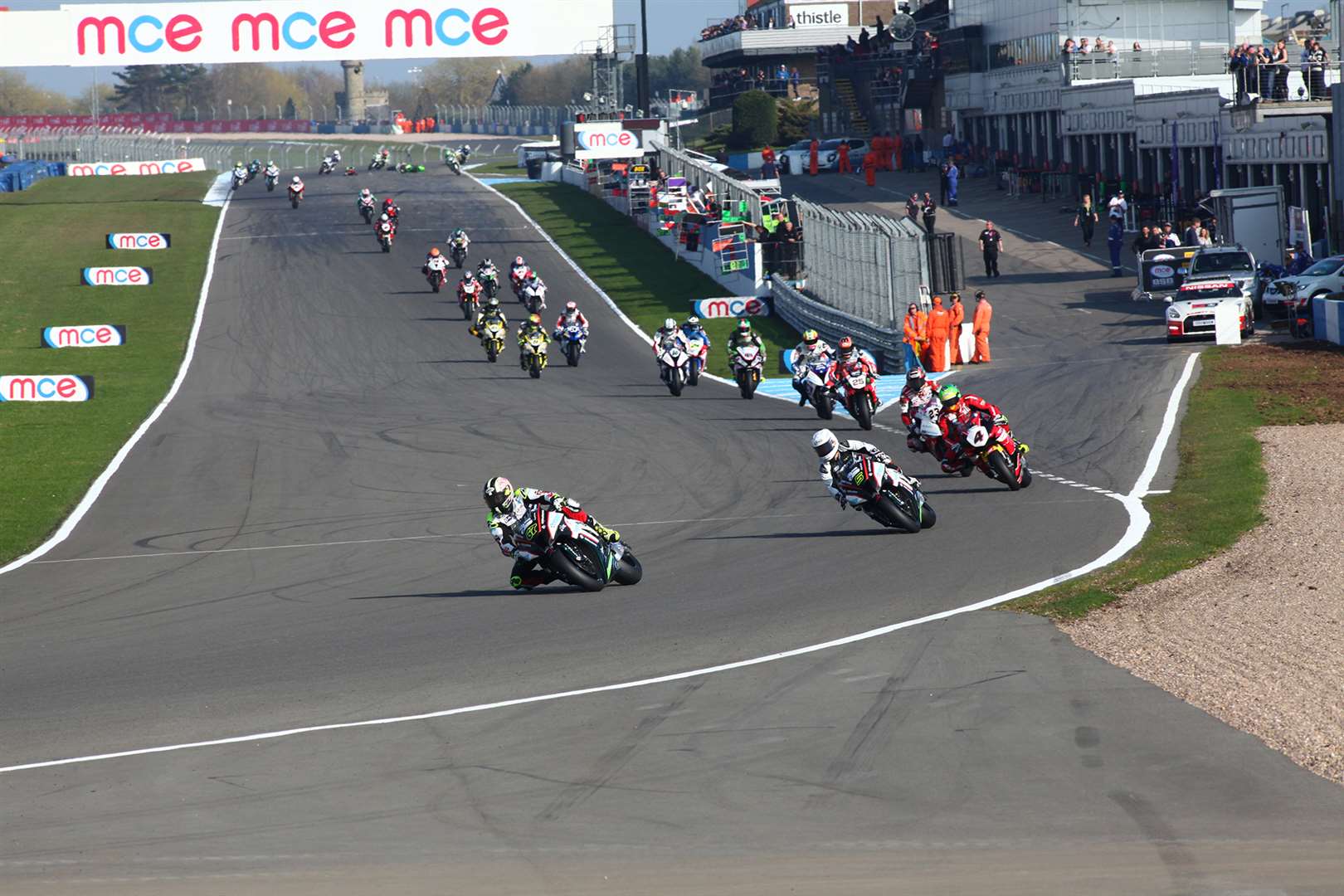 A British Superbike race start at Donington Park in 2015. Picture: Double Red