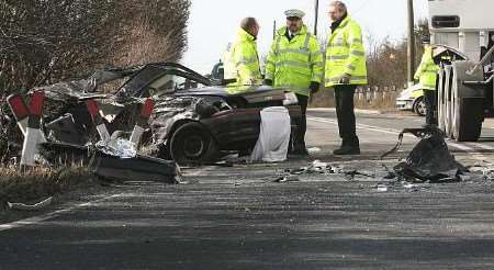 The wreckage of the car which claimed the life of a teenager on Saturday. Picture: ANDY BARNES