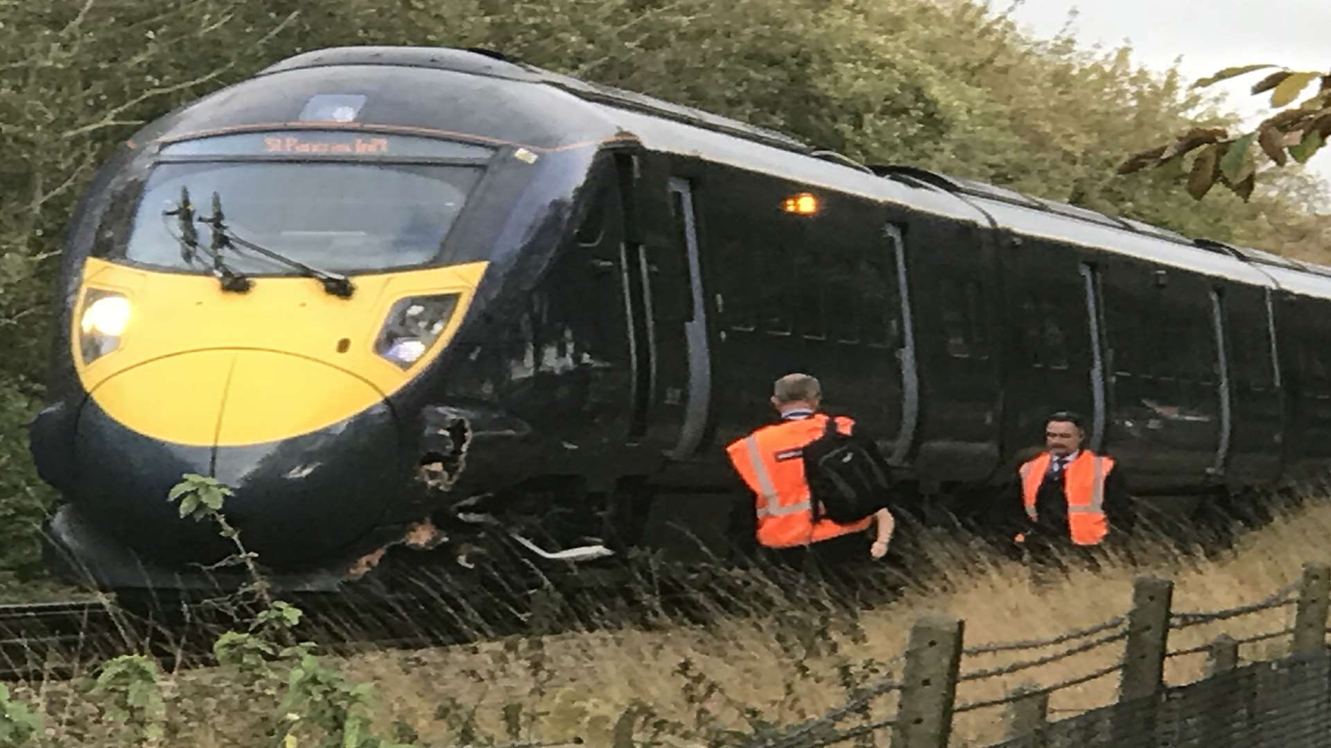 The front of the train was damaged in a collision with the train